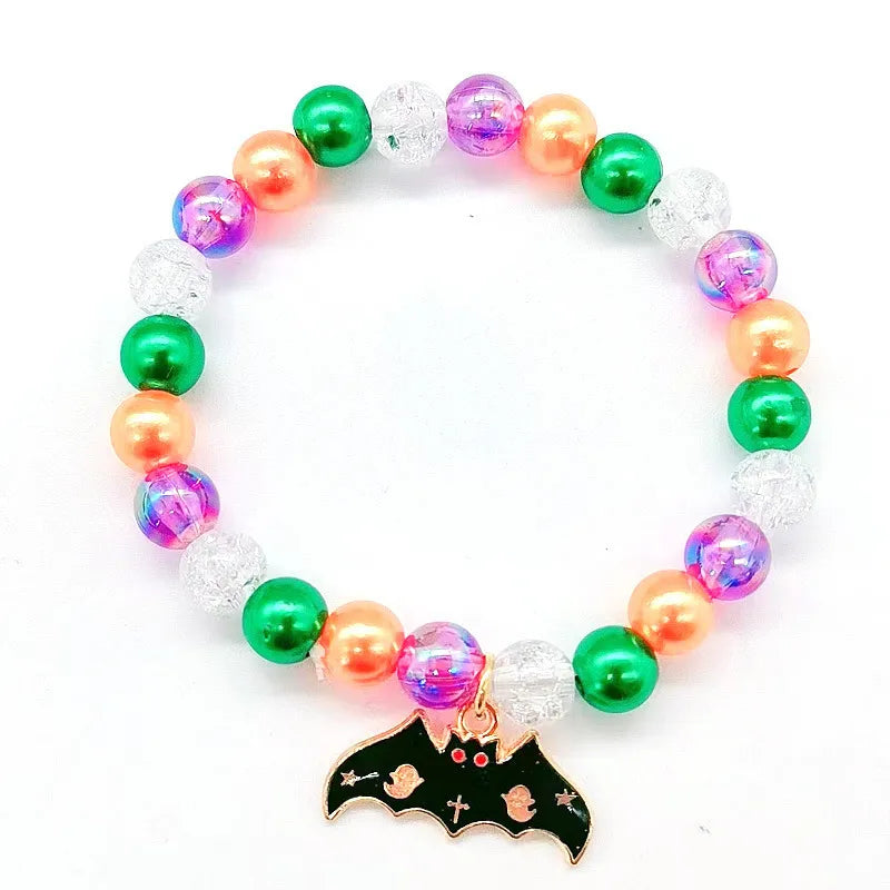 H78 Pulsera con diseño de calabaza y murciélago con cuentas