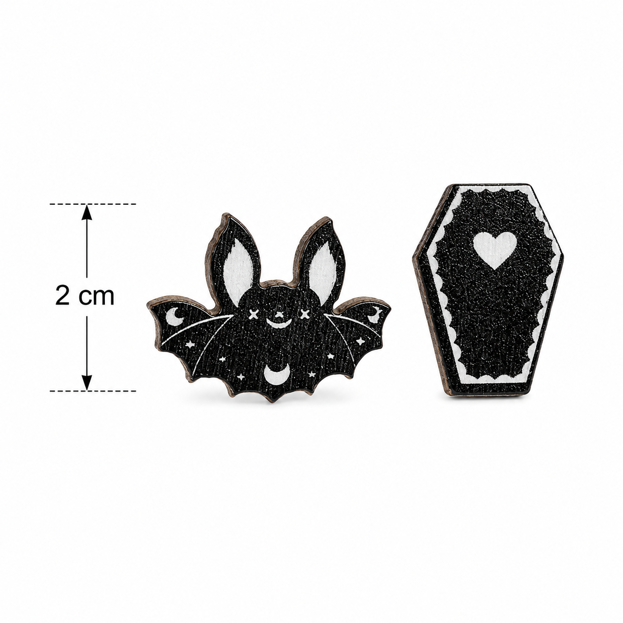 H84 Aretes asimetrico murcielago ataud madera halloween