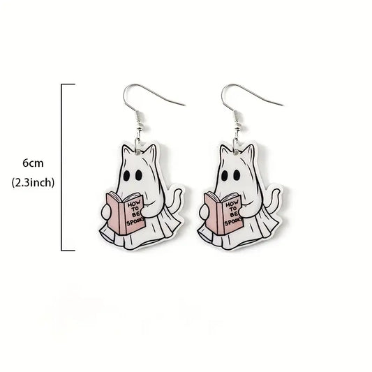 H89 Aretes fantasma y libro de acrilico
