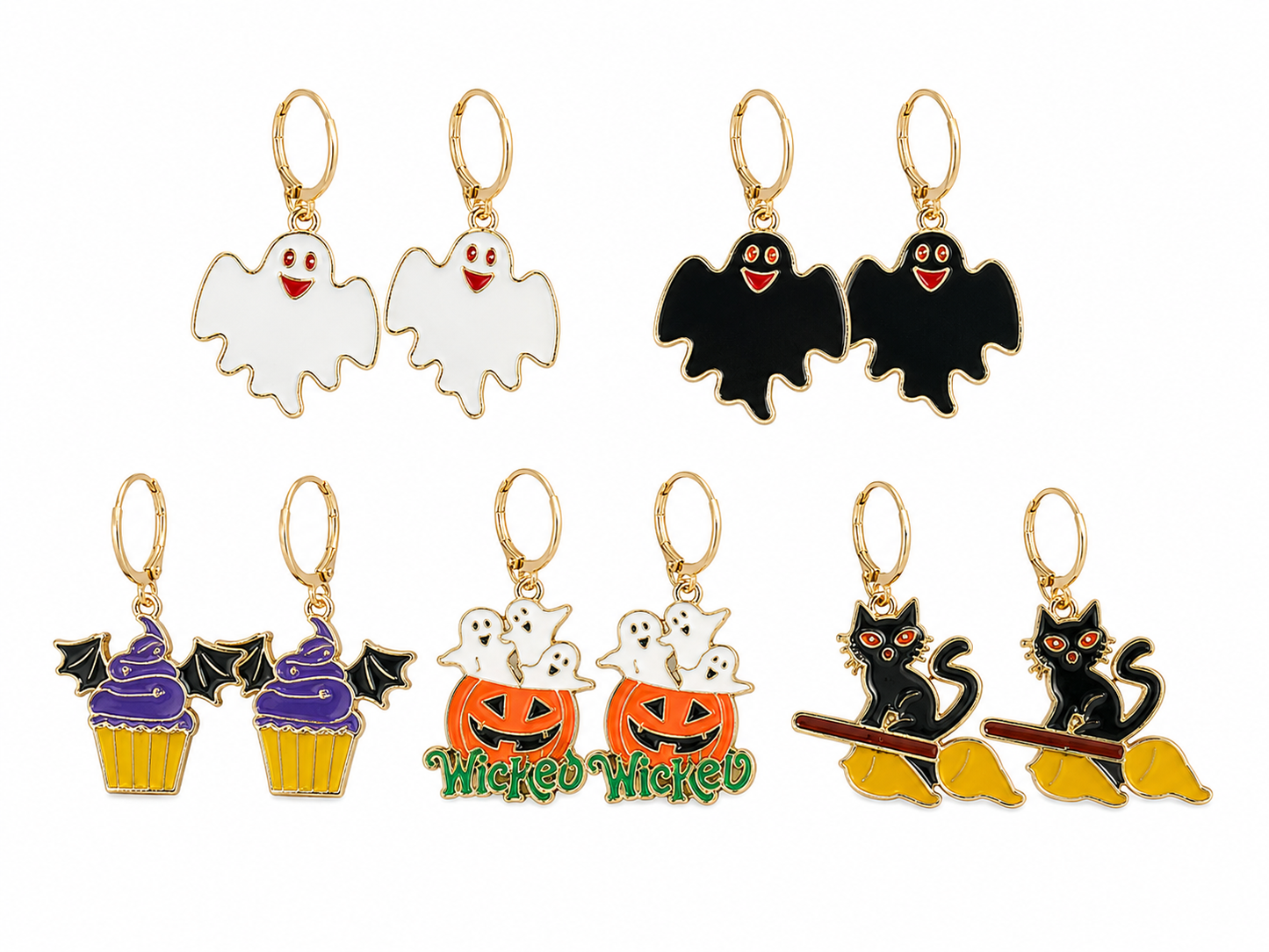 H94 Aretes Halloween - 5 pares de aretes aleacion