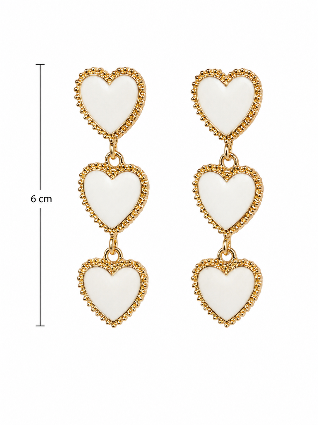 E5064 Aretes corazones blancos colgantes aleacion