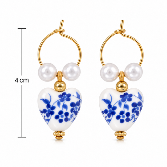 E2623 Aretes de corazon ceramica y aleacion