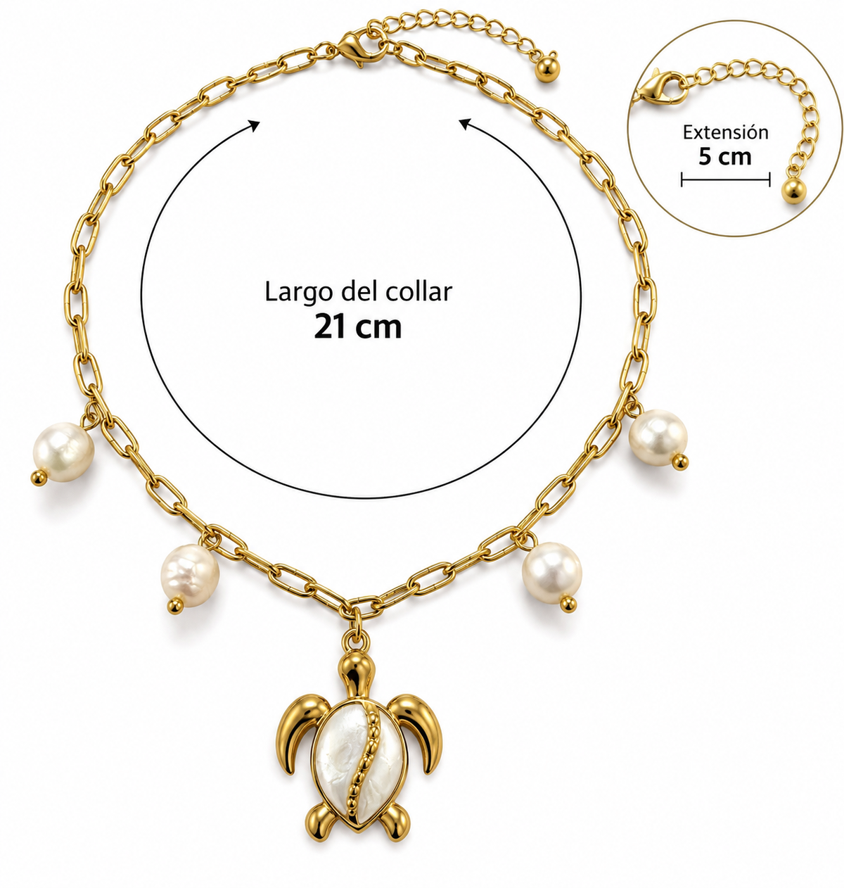 C001 Collar tortuga y perlas de acero inoxidable