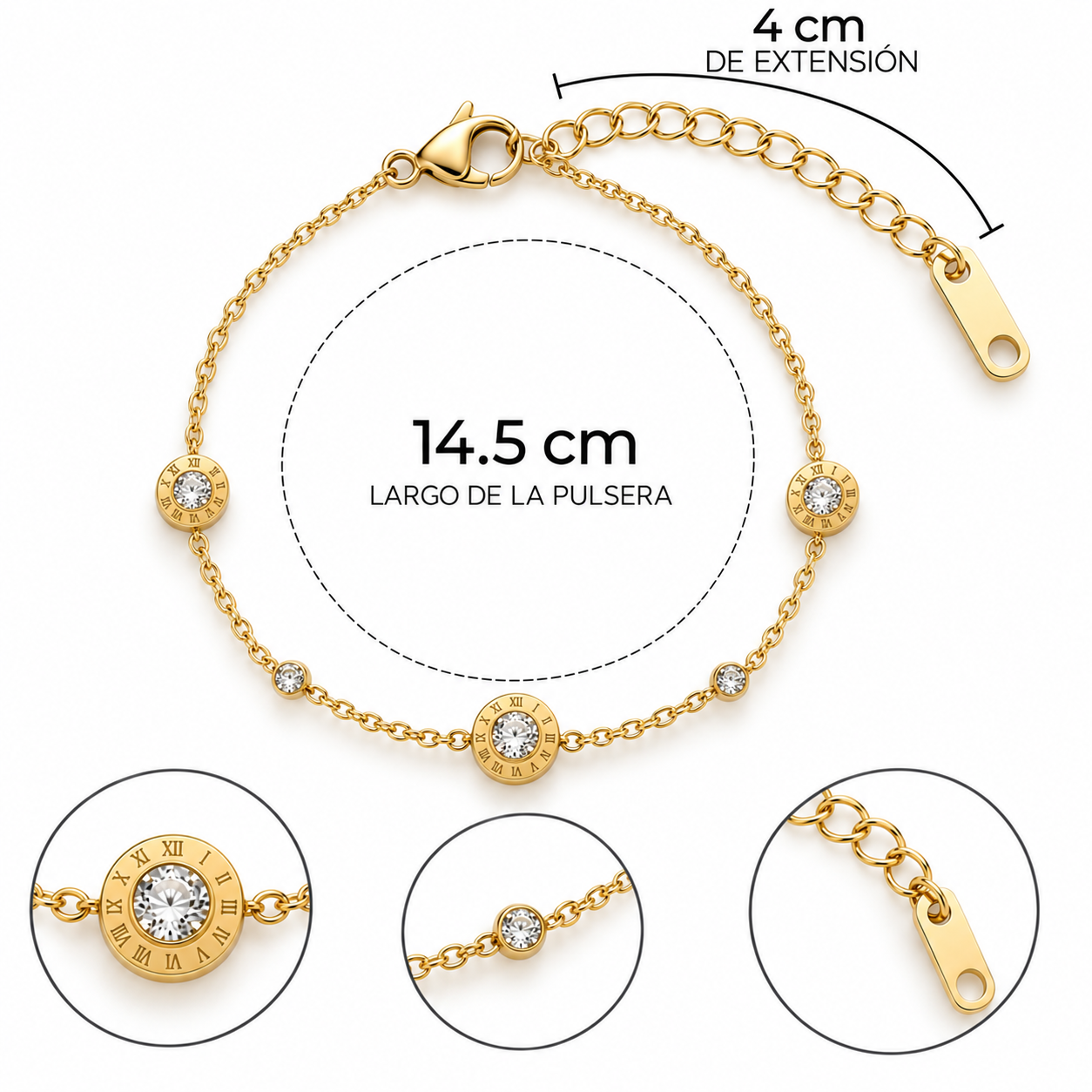 B617 Pulsera dorada de acero inoxidable con cristales