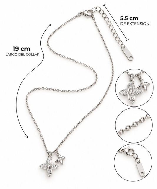 C003 Collar LV con circonia plateado de acero inoxidable 304