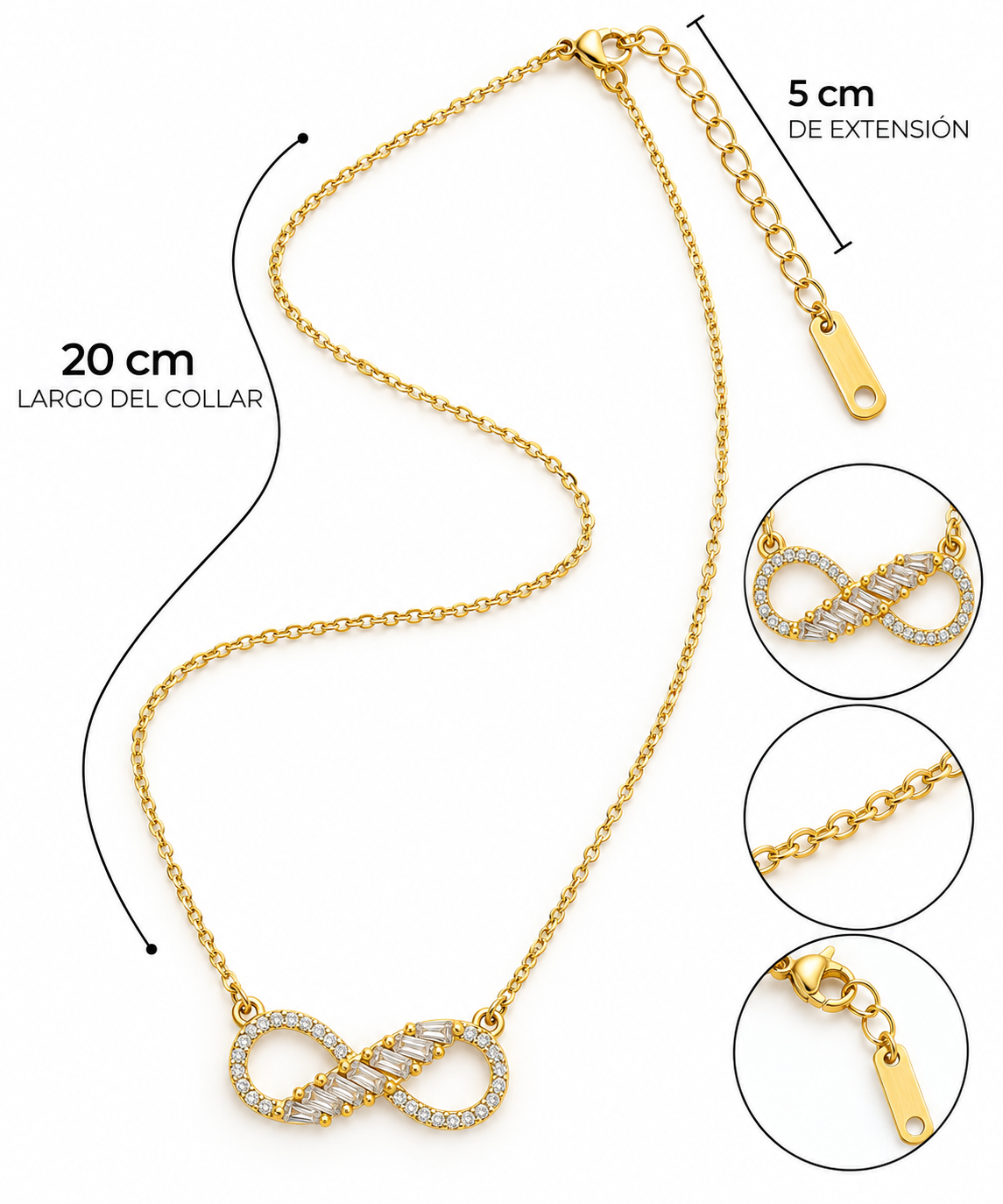 C005 collar dije infinito con cristales y cirnonias de acero inoxidable 304