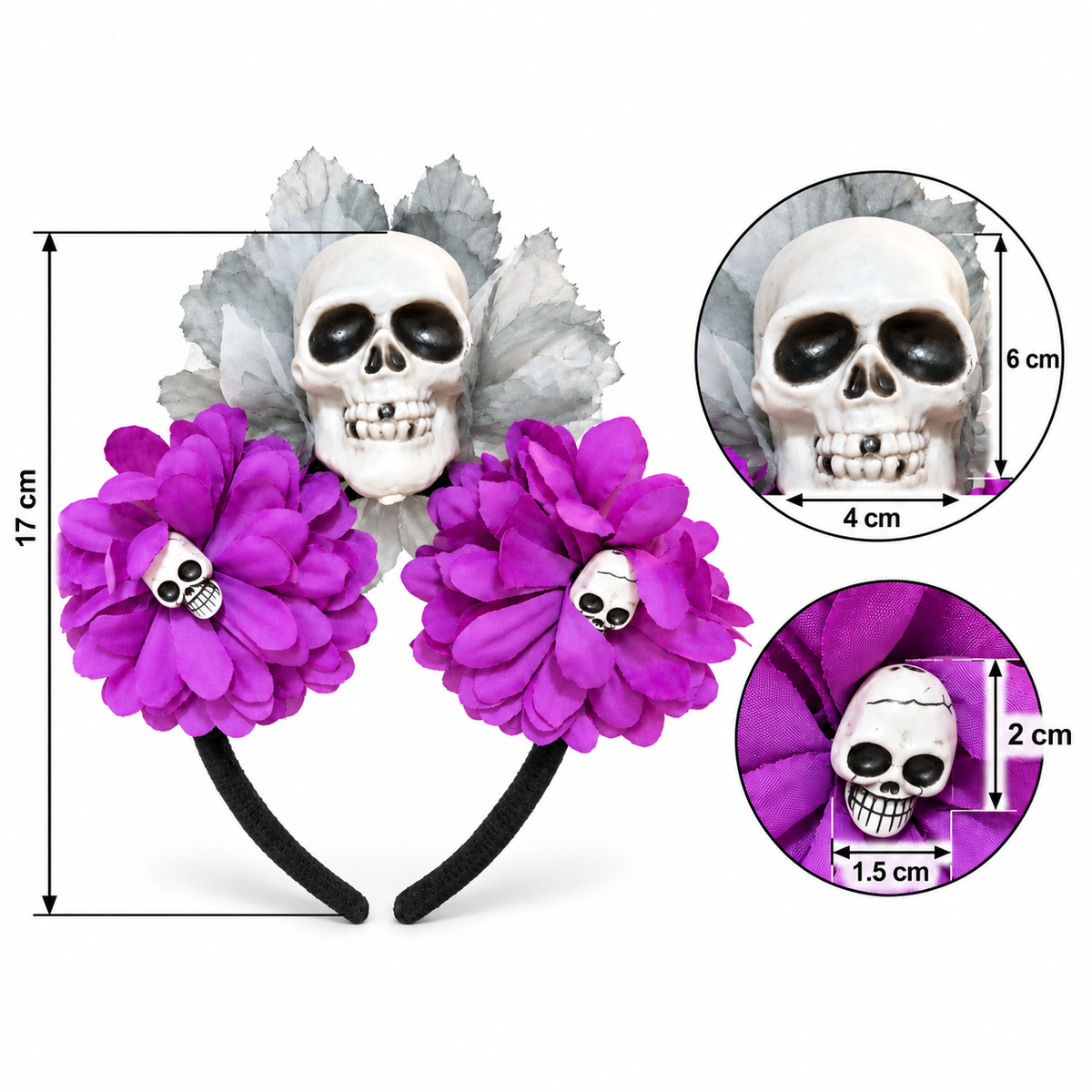 DM02 Diadema calavera día de muertos morada