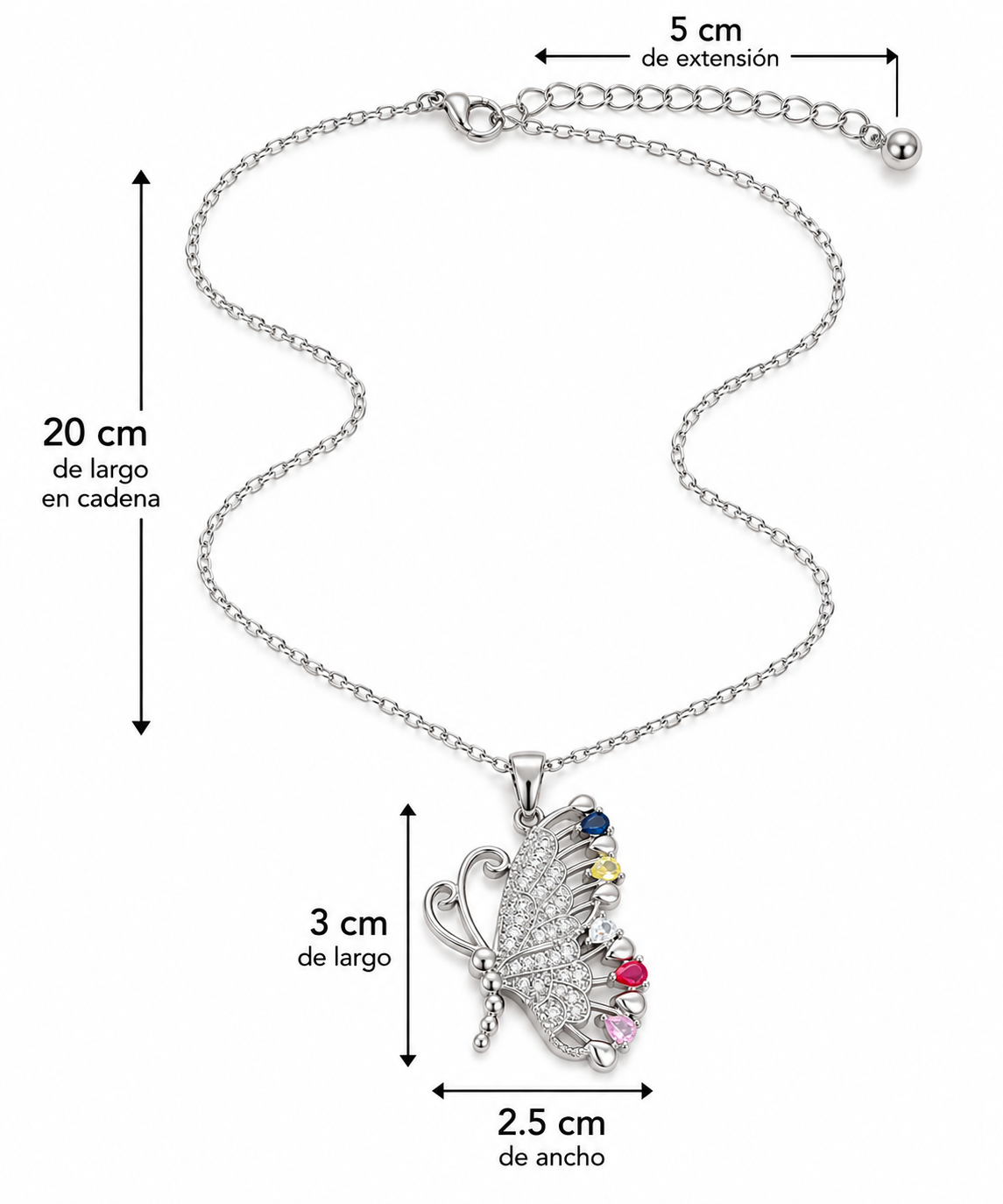 C931 Collar mariposa con cristales de colores, cobre con recubrimiento pvd