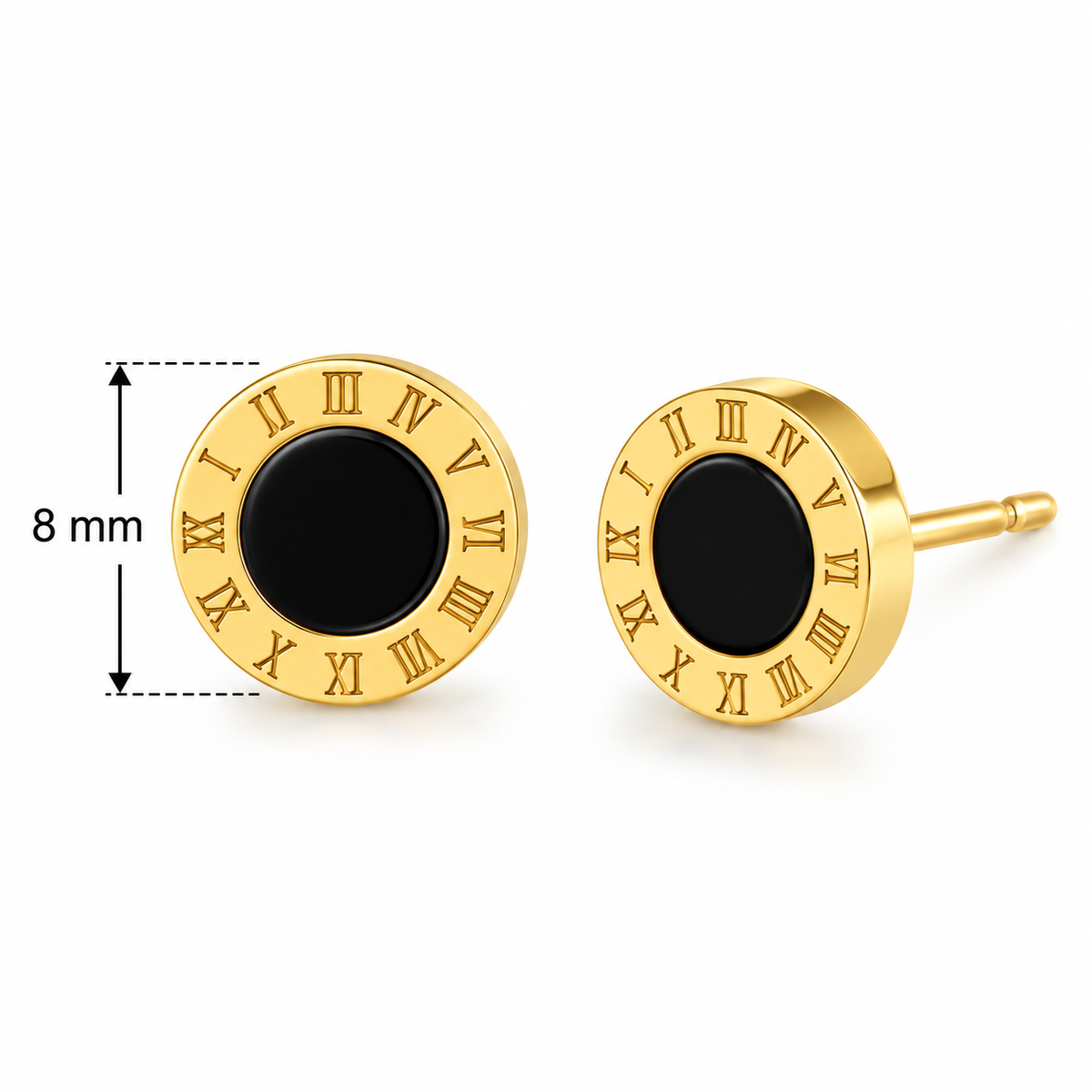 E2863 Aretes par centro negro numeros romanos, acero de titanio