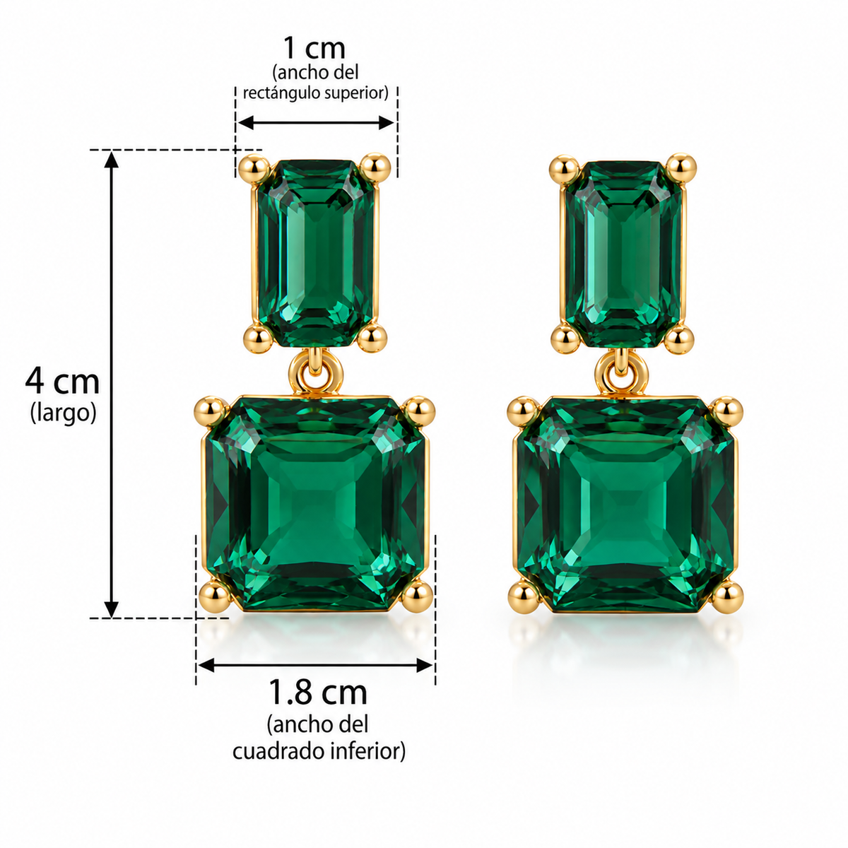 E2872v aretes cristal verde esmeralda de aleacion