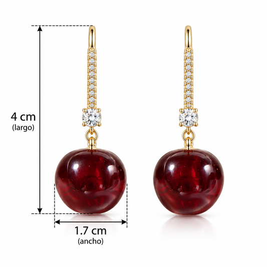 E2874 Aretes colgantes con esfera color vino y detalles de cristales de aleacion