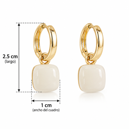 E2875 Aretes argolla y cuadro blanco de aleacion con esmaltado