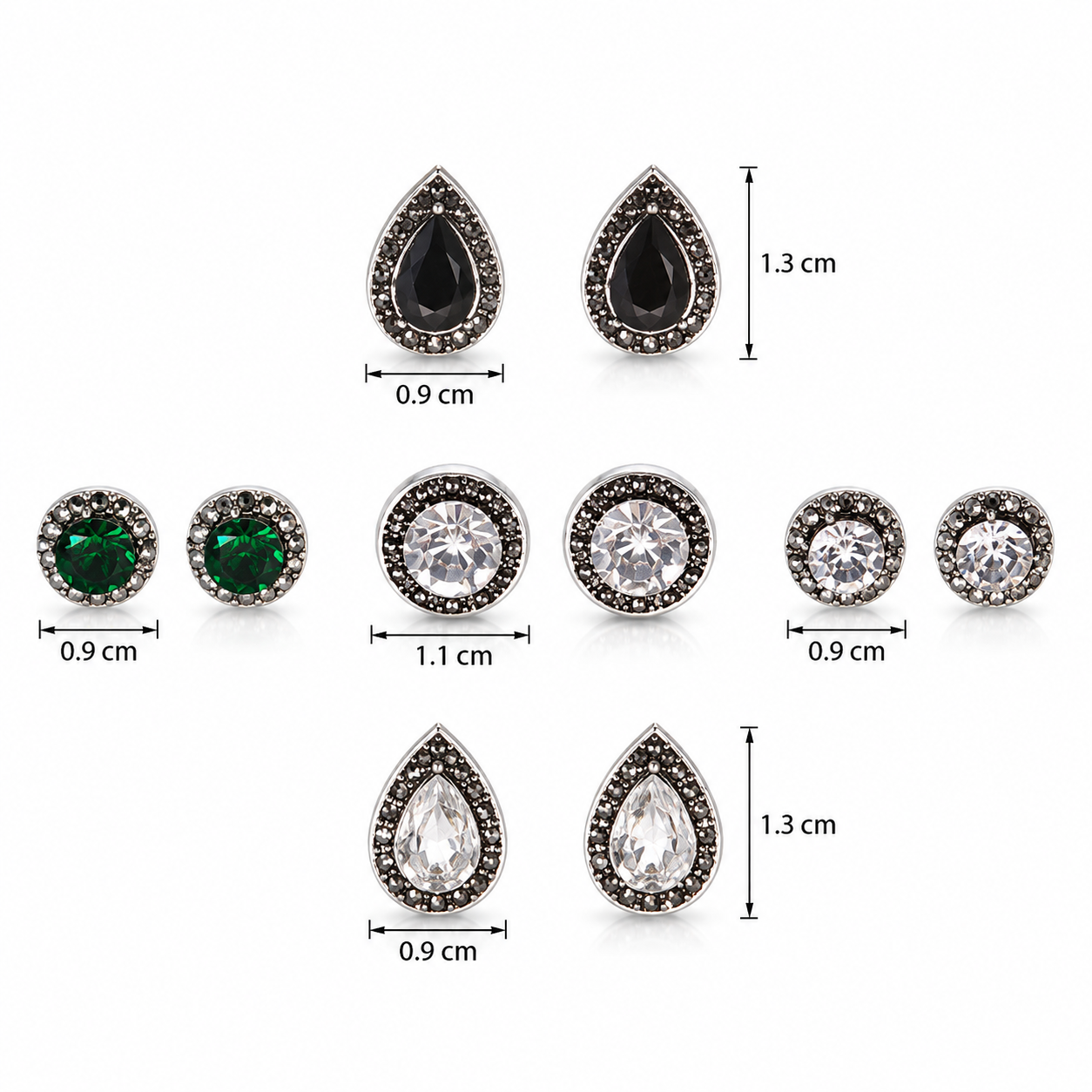 E2877 Conjunto 5 pares de aretes cristal aleacion