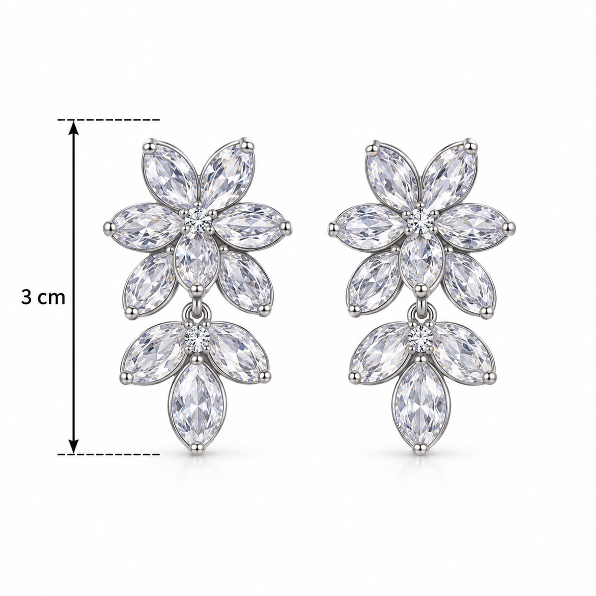 E2882 Aretes doble flor cristales de aleacion