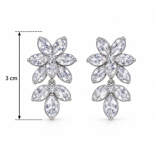 E2882 Aretes doble flor cristales de aleacion