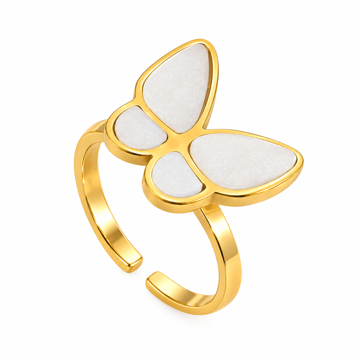 A20 Anillo mariposa acero inoxidable 304 chapado en oro 18k abierto