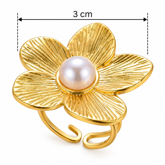 A21 Anillo flor de acero inoxidable 304 chapado en oro de 18k abierto
