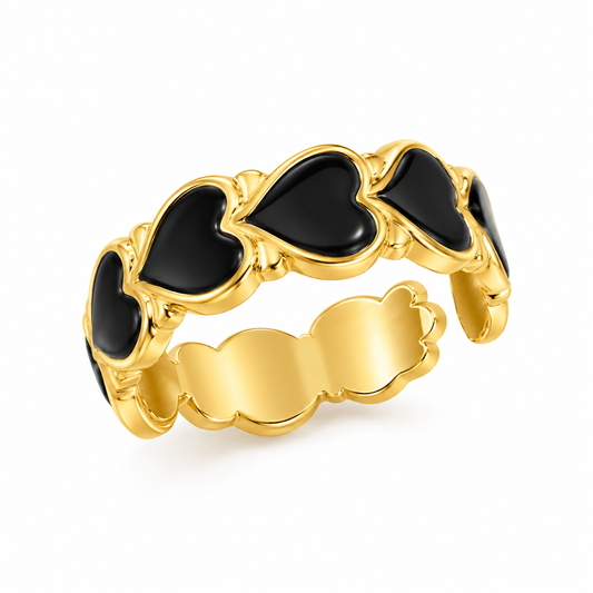 A22 Anillo corazones de acero inoxidable 304 chapado en oro de 18k abierto