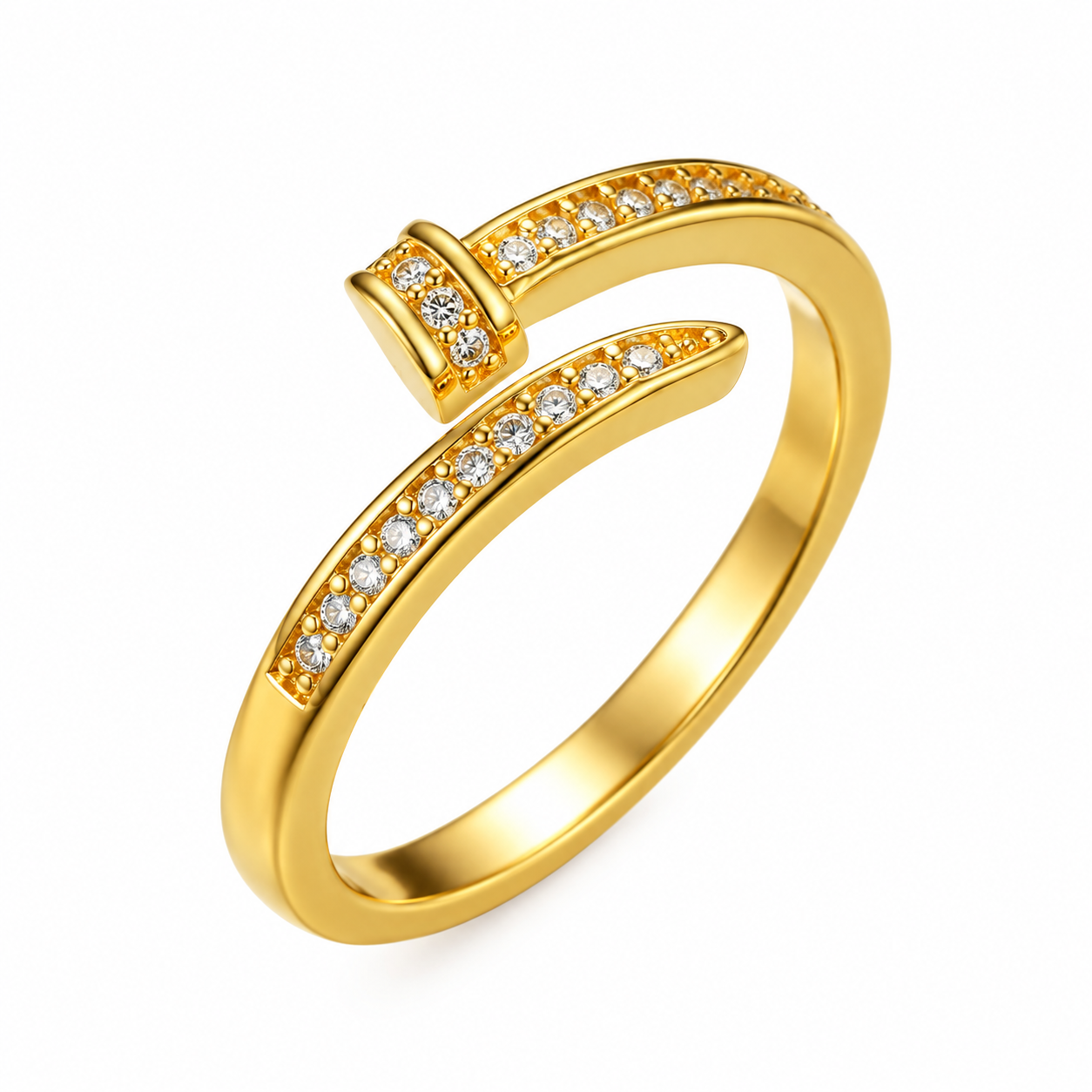 A24 Anillo clavo laton chapado en oro 18k con circonia abierto