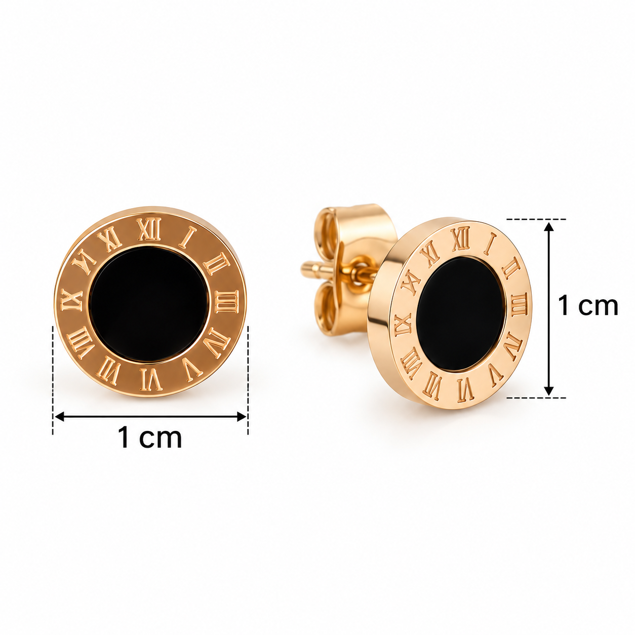 E2630 Aretes color oro rosa con numeros romanos de acero inoxidable