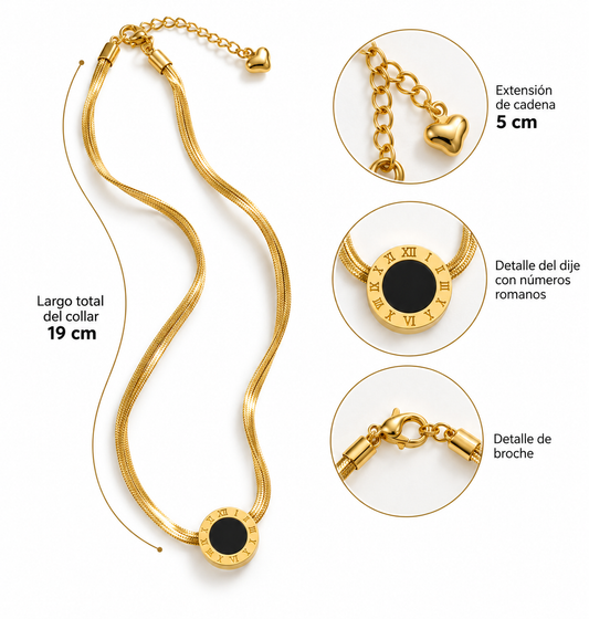 C007 Collar cadena de serpiente dije con numeros romanos de acero inoxidable 304