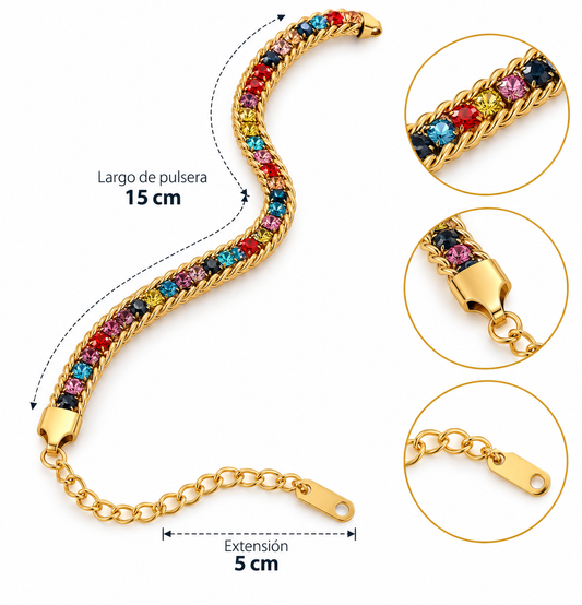 B1001 Pulsera cristales colores de acero inoxidable 304