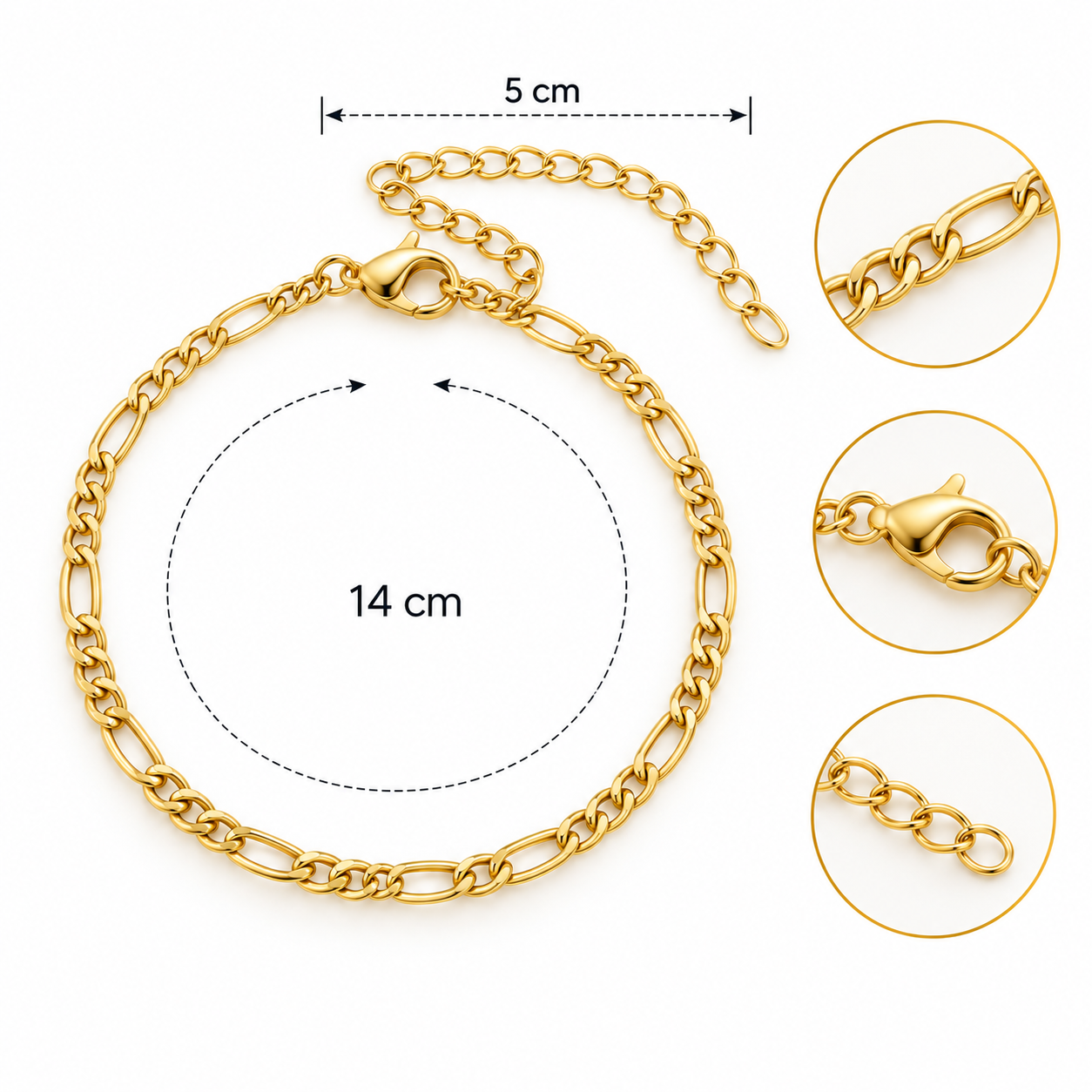 B107 Pulsera sencilla patron geomatrico de acero inoxidable chapado en oro 18k