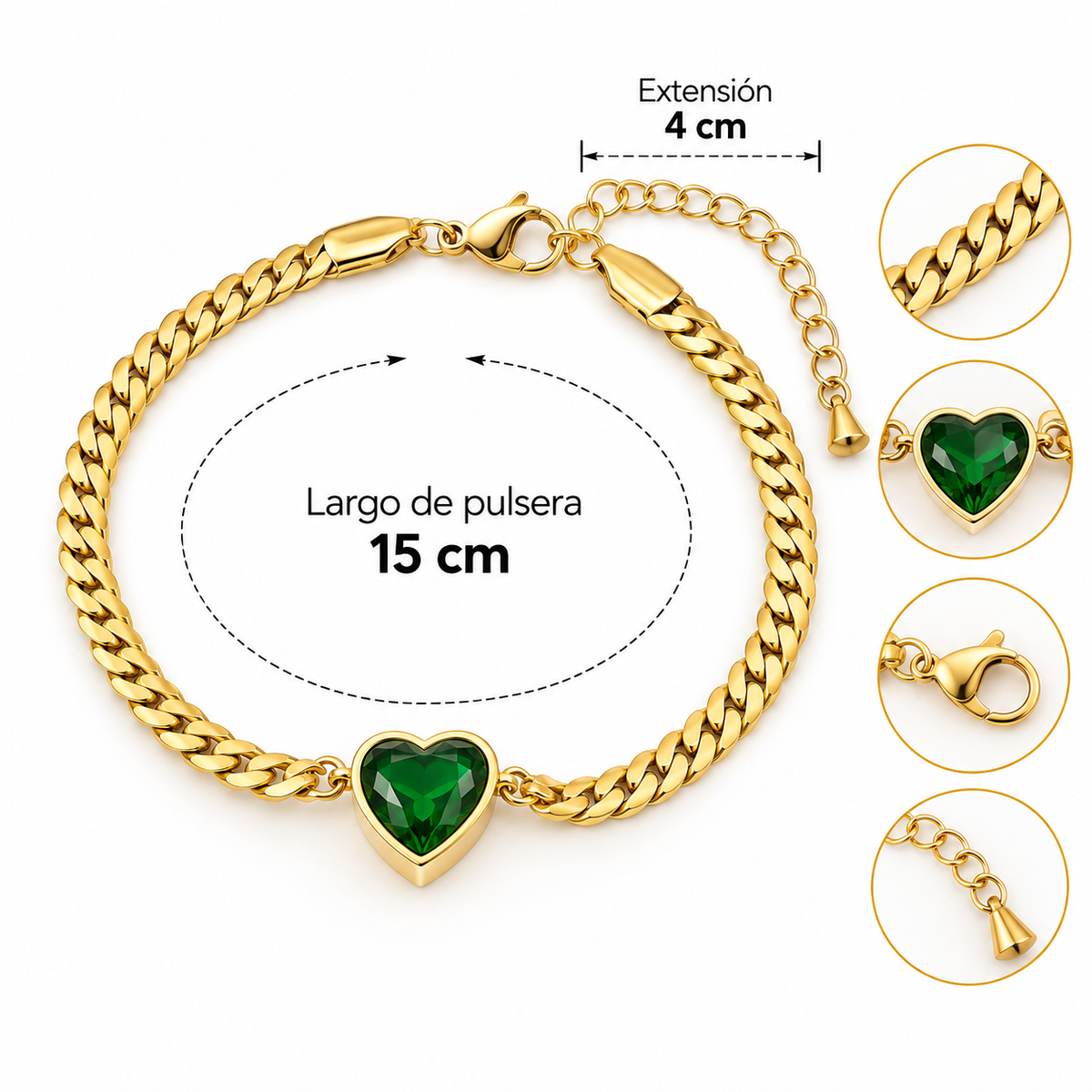 B108 Pulsera De Acero Titanio Con Forma De Corazon Y Circon