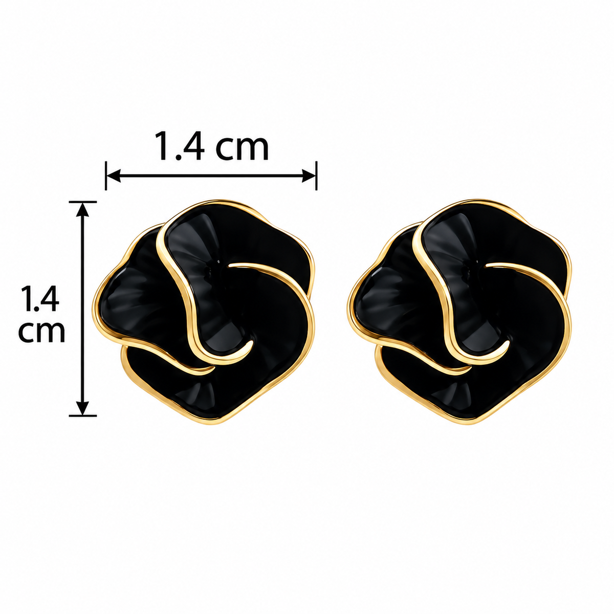 E7367 Aretes flor negro y dorado aleacion