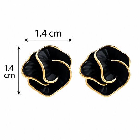 E7367 Aretes flor negro y dorado aleacion