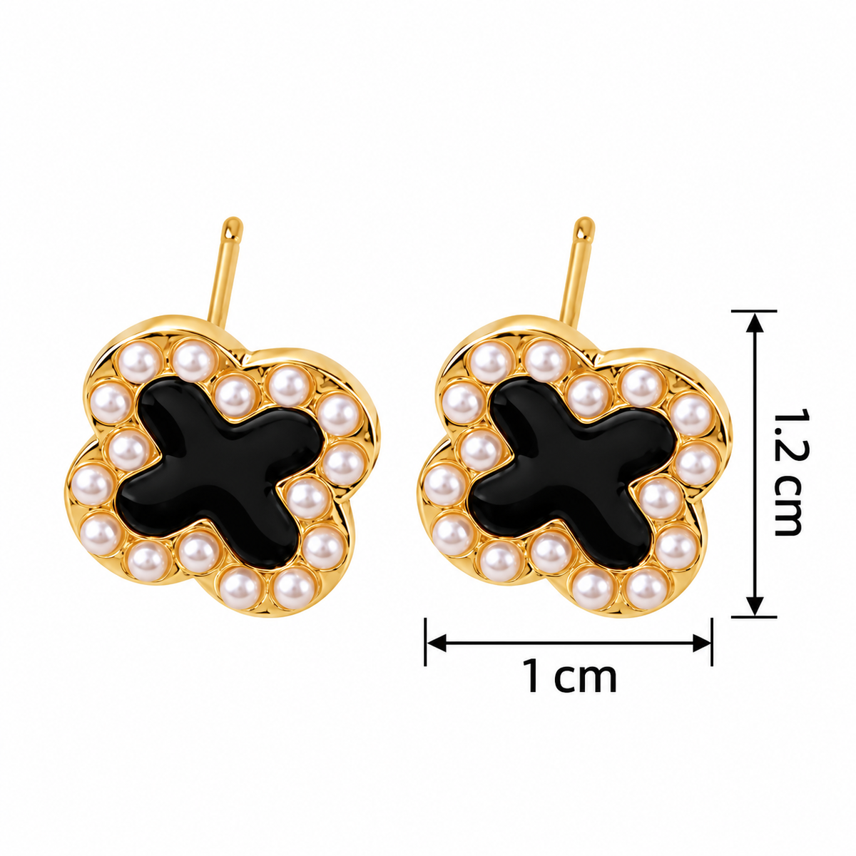 E7368 Aretes trebol negro y perla imitacion de aleacion
