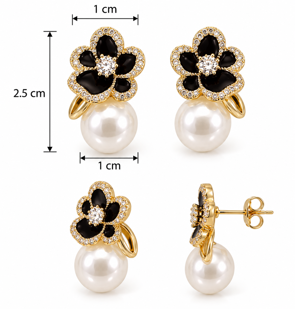 E7376 Aretes flor con perla de aleacion