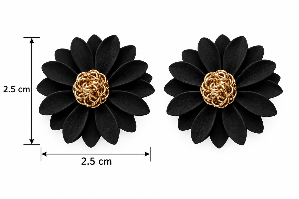 E7381 Aretes girasol negro asimetrico de acero titanio  esmaltado