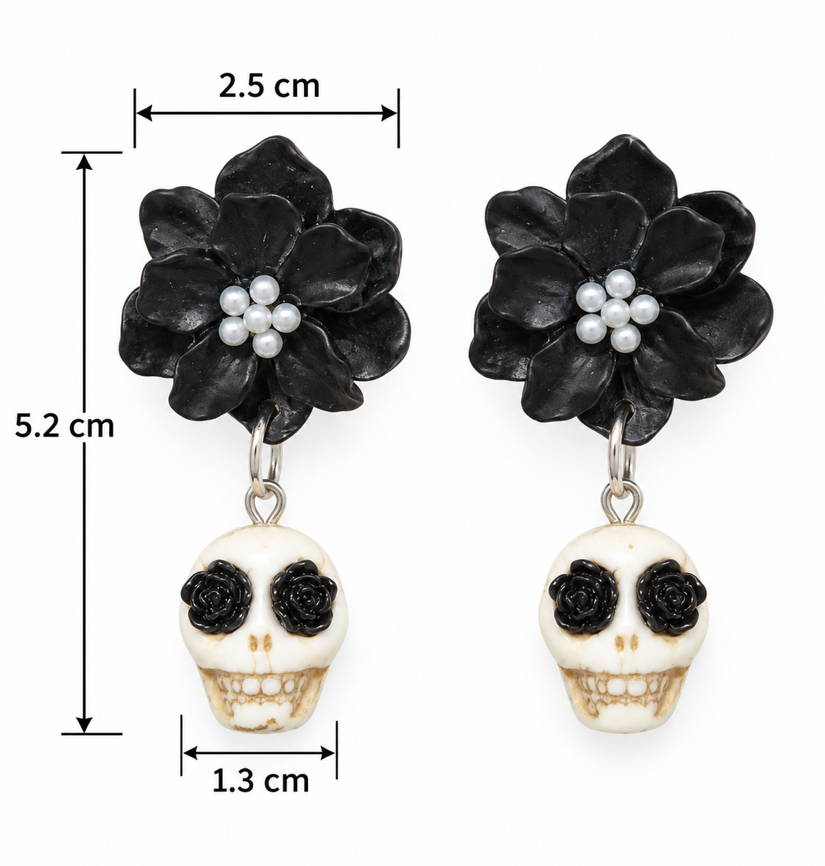 H101 Aretes flor y calavera colgante de aleacion