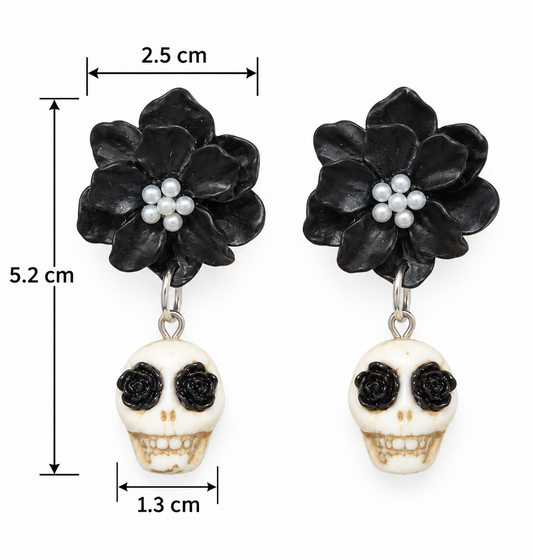 H101 Aretes flor y calavera colgante de aleacion