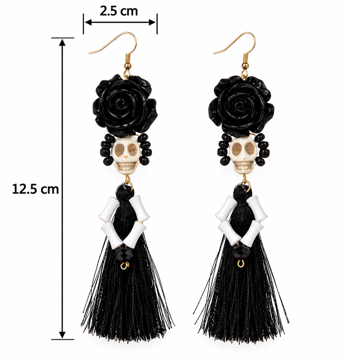 H102 Aretes catrina flor negra de aleacion
