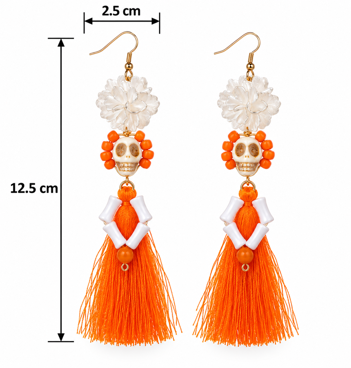 H104 Aretes catrina flor blanca de aleacion