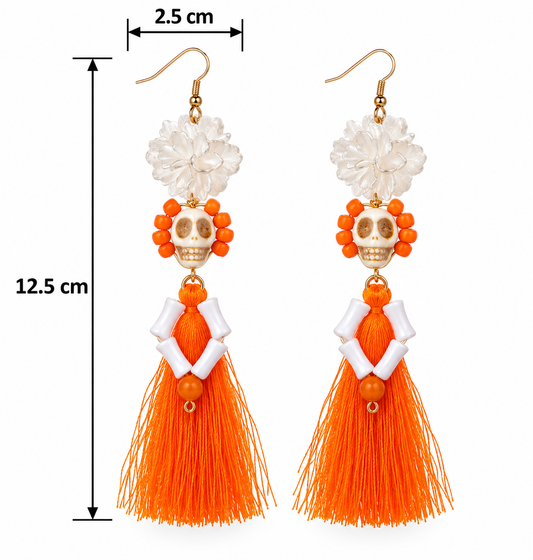 H104 Aretes catrina flor blanca de aleacion