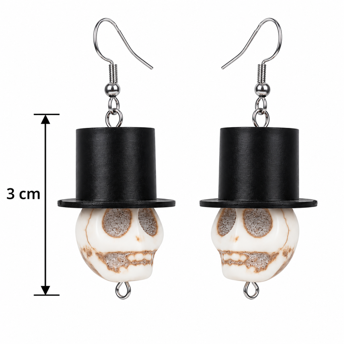 H107 Aretes colgantes craneo sombrero de copa aleacion