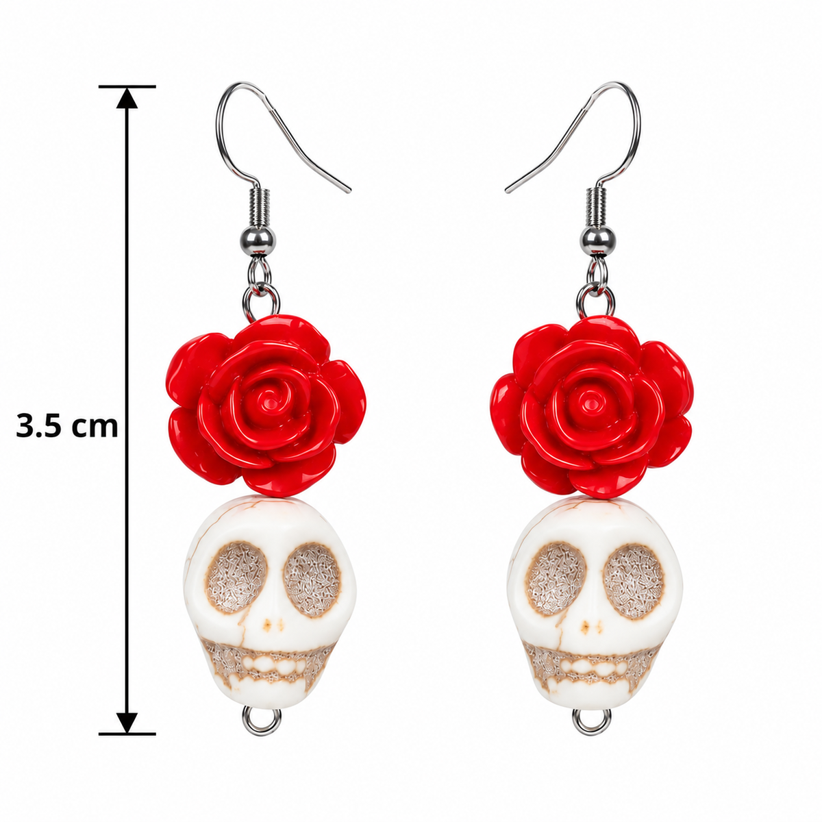 H108 Aretes colgantes craneo con flor aleacion