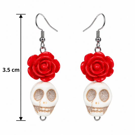 H108 Aretes colgantes craneo con flor aleacion