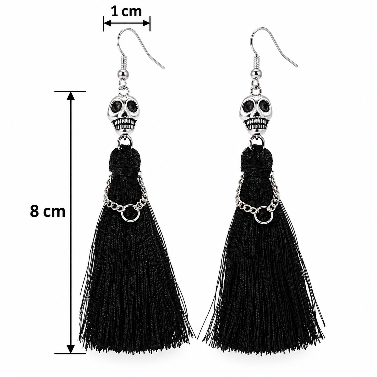 H109 Aretes calavera diseño vestido colgante hilos aleacion