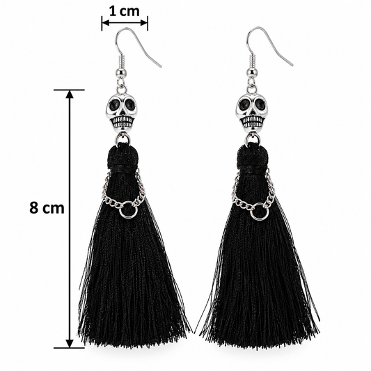H109 Aretes calavera diseño vestido colgante hilos aleacion