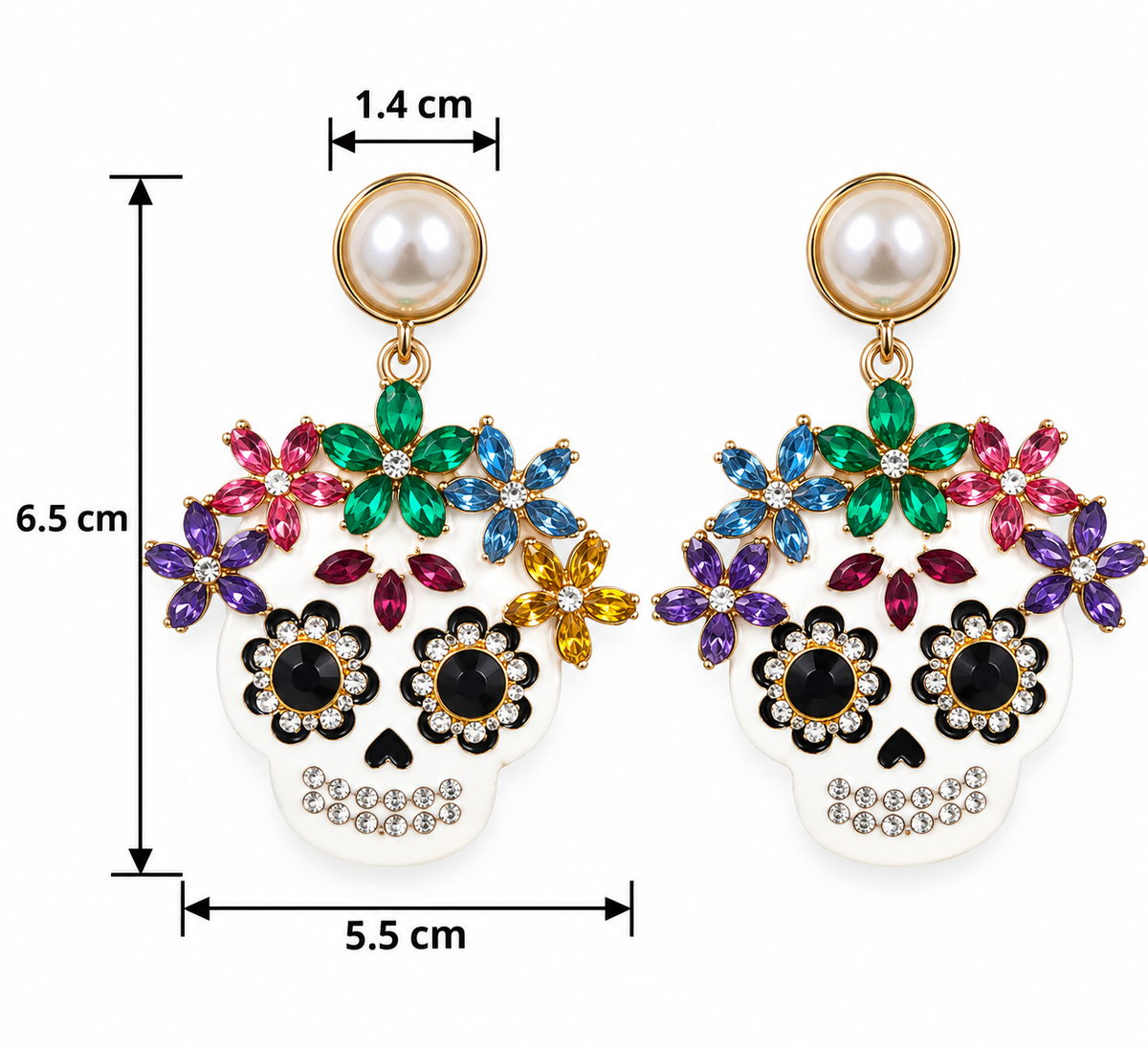H110 Aretes de calavera de aleacion y perlas