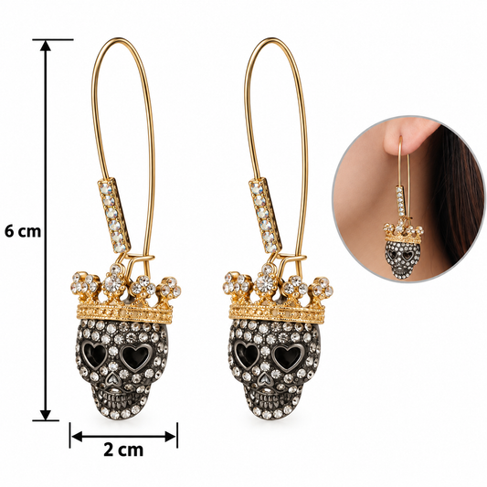H120 Aretes calavera con corona aleacion y circonias