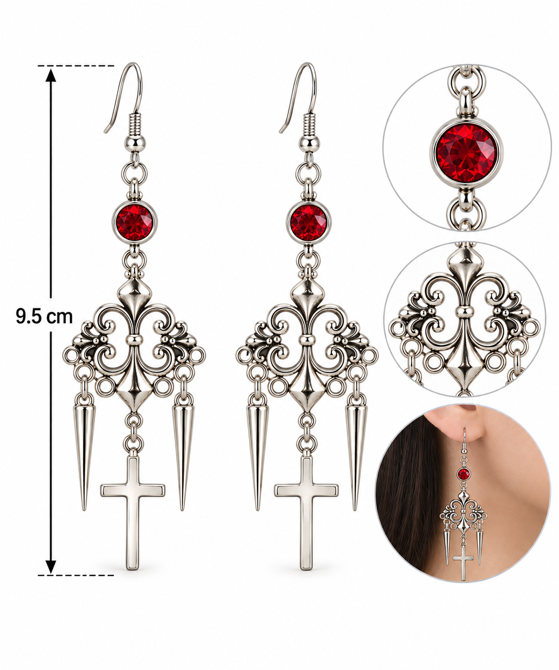 H130 Aretes Cruz rubi de aleacion