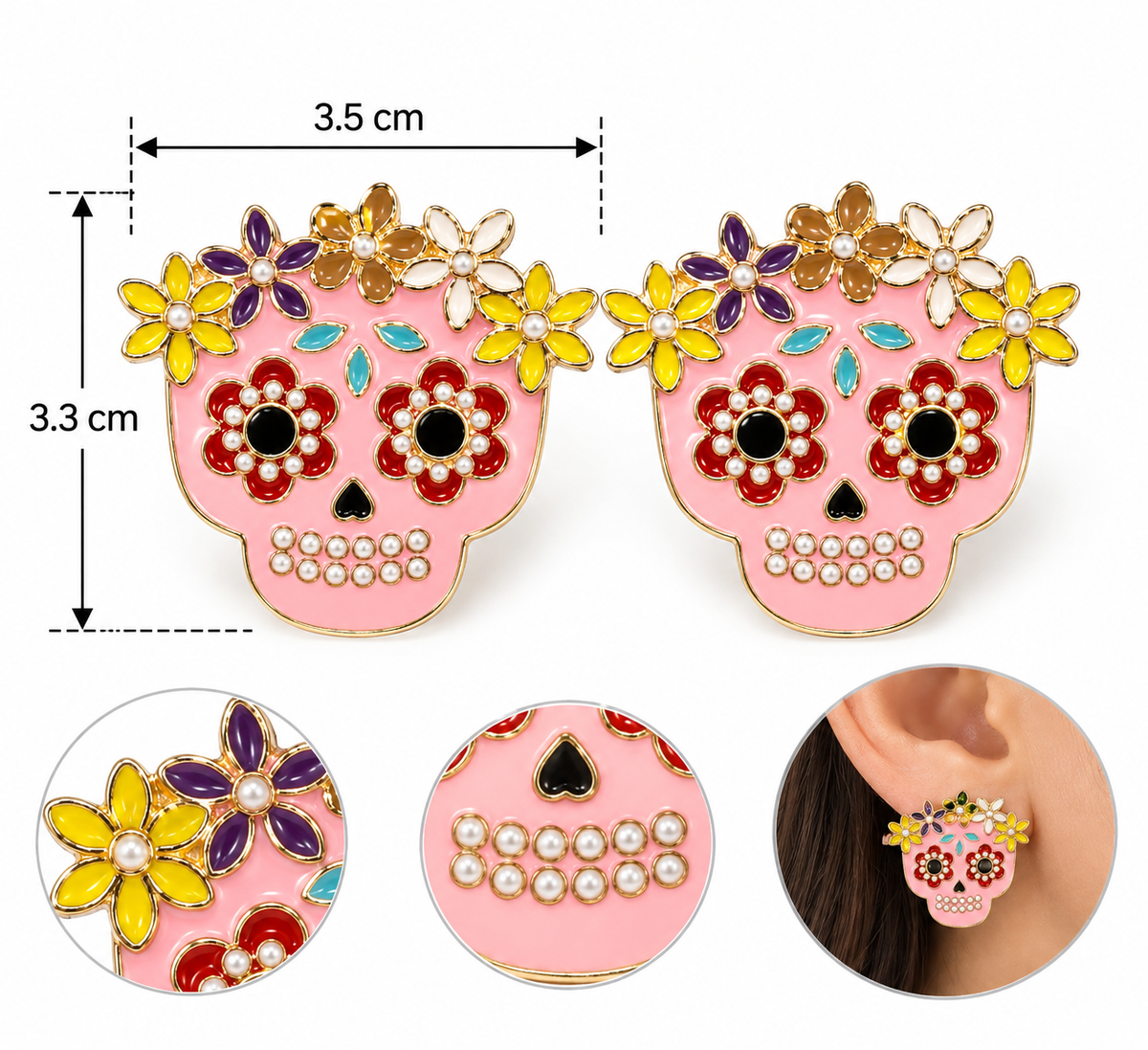 H131 Aretes catrina dia de muertos aleacion