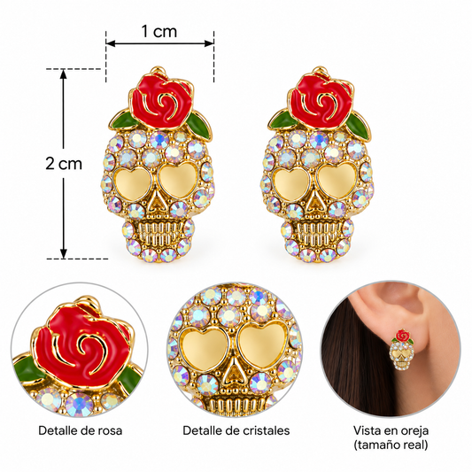 H136 Aretes calavera rosa roja de aleacion