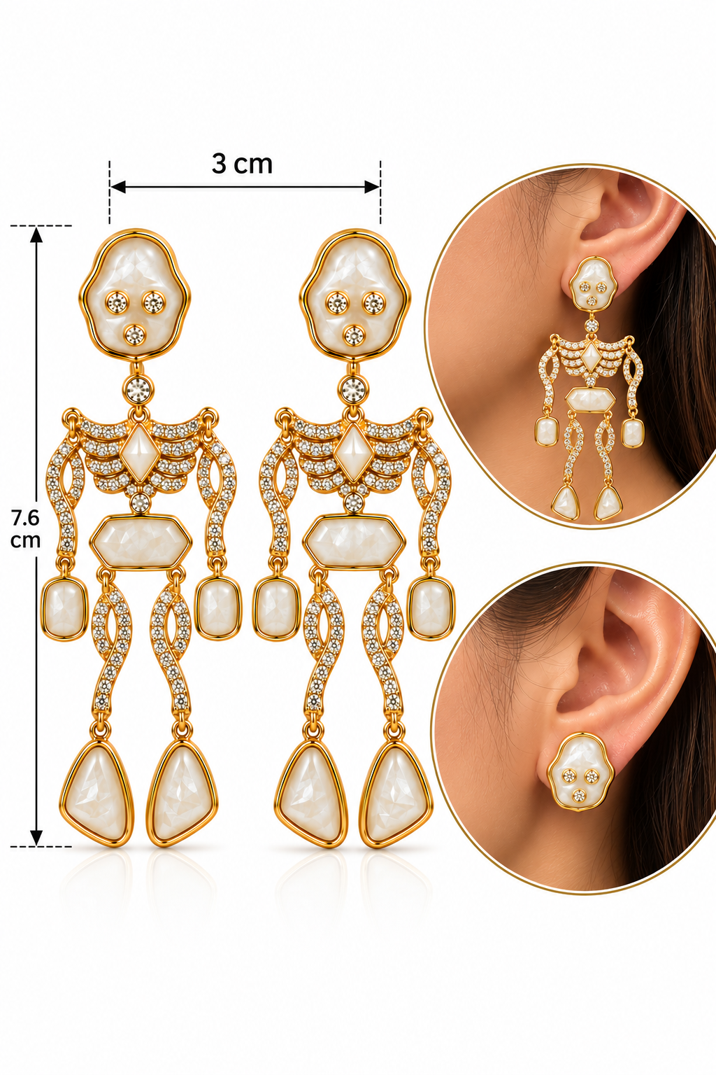 H139 Aretes esqueleto desmontables 2 en 1 simulacion cuarso circonia brillante aleacion