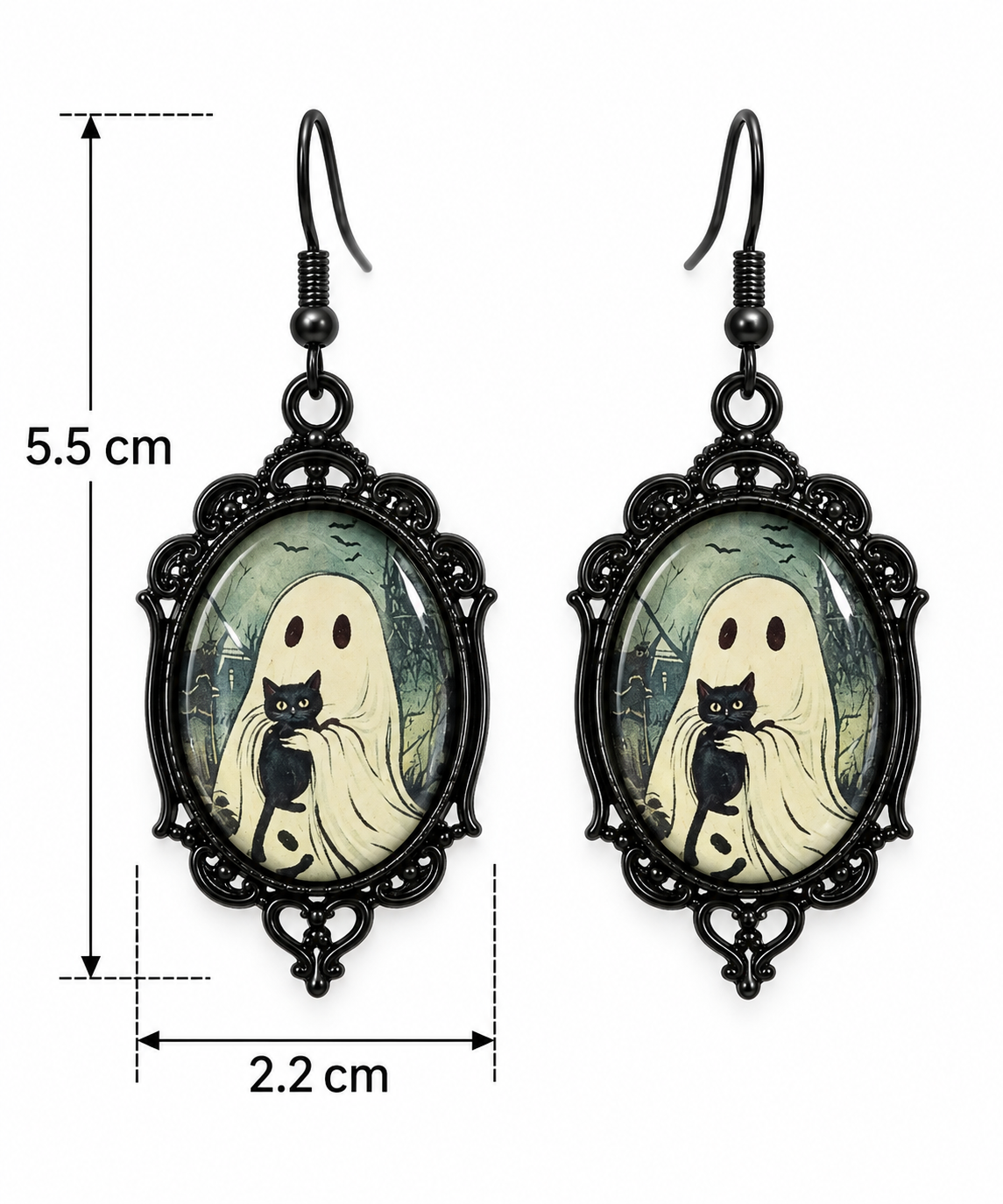 H146 Aretes Fantasma y Gatito Aleacion y Resina